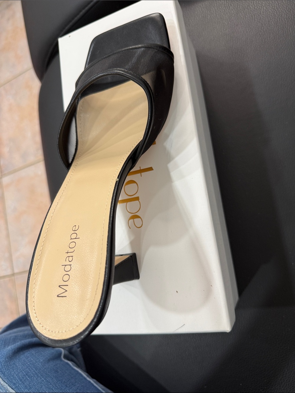 Modatope Black Square-Toe Slide Mule with Low Heel